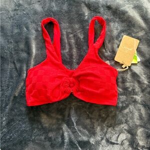 Berlook Red textured ring bikini top NEW smal